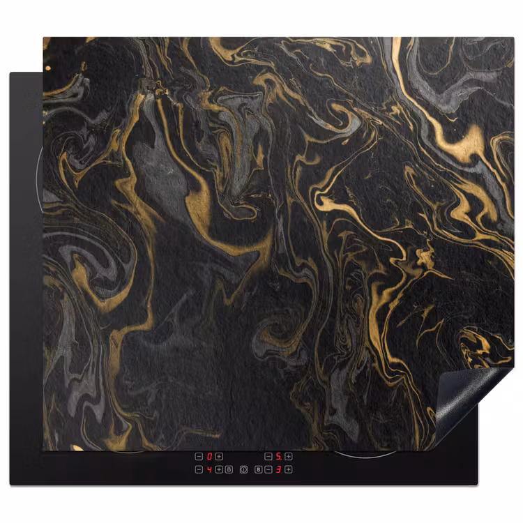 Gouden Rivieren in Zwart Marmer Inductie beschermer vinyl 3mm middel -3d