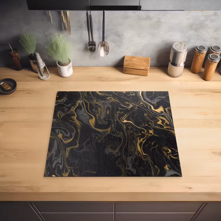 Gouden Rivieren in Zwart Marmer Inductie beschermer vinyl 3mm middel -sfeer5