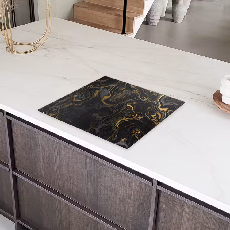 Gouden Rivieren in Zwart Marmer Inductie beschermer vinyl 3mm middel -sfeer8