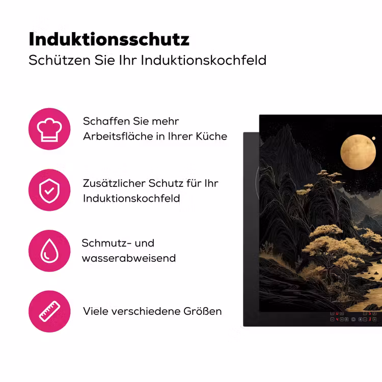 Gouden rivier - Bergen - Maan - Sterrenhemel Inductie beschermer vinyl 3mm klein -zzzzzzz-lf-ups