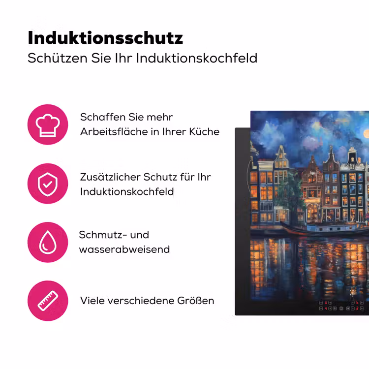 Grachten Amsterdam - Huizen - Stad - Kleurrijk Inductie beschermer vinyl 3mm klein -zzzzzzz-lf-ups