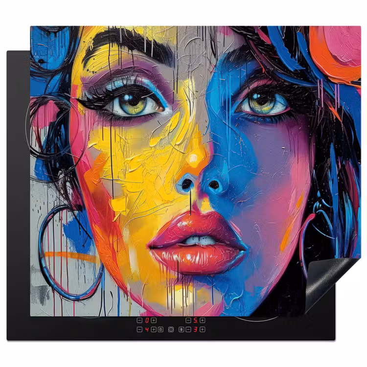 Graffiti - Vrouw - Kleurrijk - Streetart - Popart Inductie beschermer vinyl 3mm middel -3d