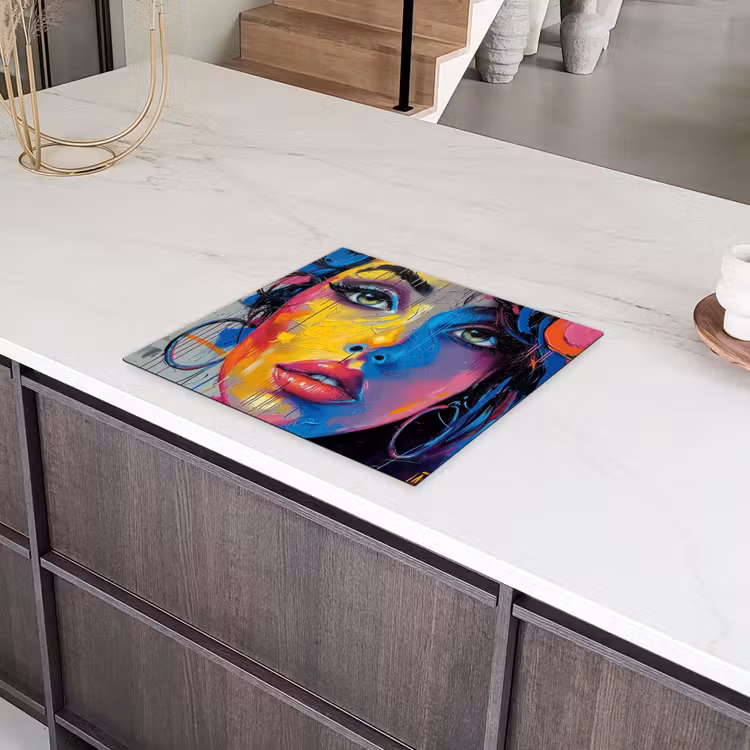 Graffiti - Vrouw - Kleurrijk - Streetart - Popart Inductie beschermer vinyl 3mm middel -sfeer8
