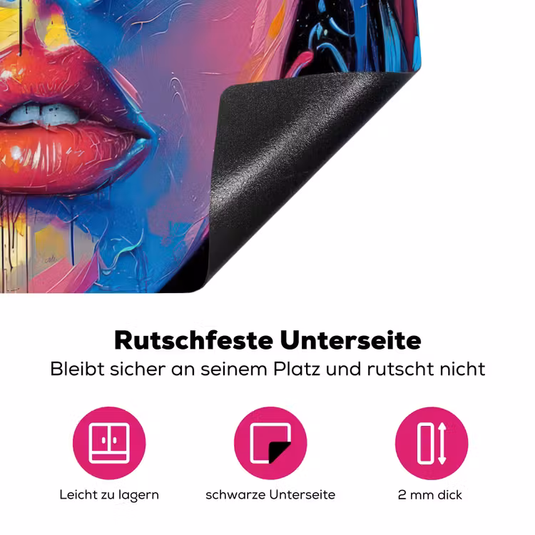 Graffiti - Vrouw - Kleurrijk - Streetart - Popart Inductie beschermer vinyl 3mm middel -zzzzzzz-lf-onderkant