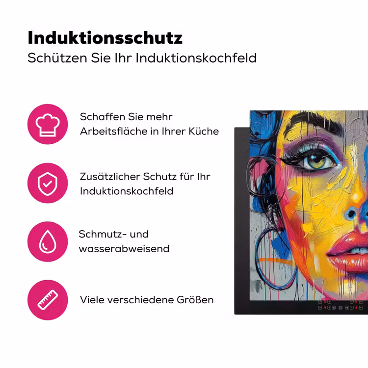 Graffiti - Vrouw - Kleurrijk - Streetart - Popart Inductie beschermer vinyl 3mm middel -zzzzzzz-lf-ups
