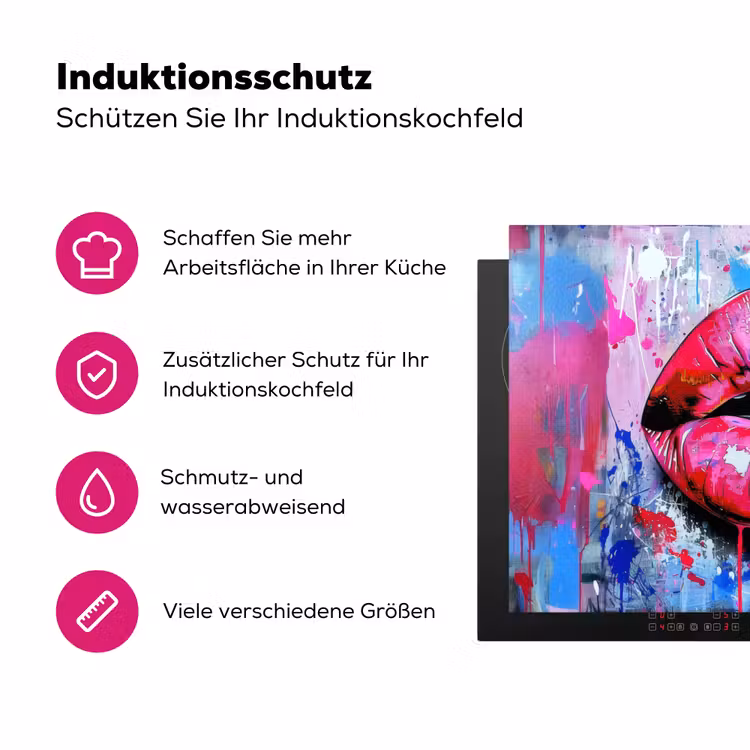 Graffiti - Lippen - Felroze - Geschilderd Inductie beschermer vinyl 3mm klein -zzzzzzz-lf-ups