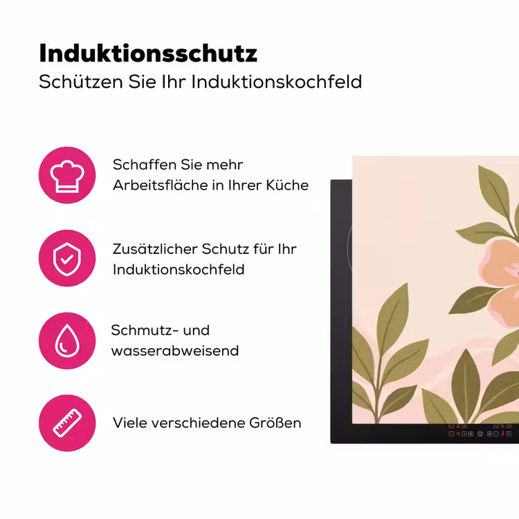 Grafisch - Bloemen - Roze Inductie beschermer vinyl 3mm klein -zzzzzzz-lf-ups