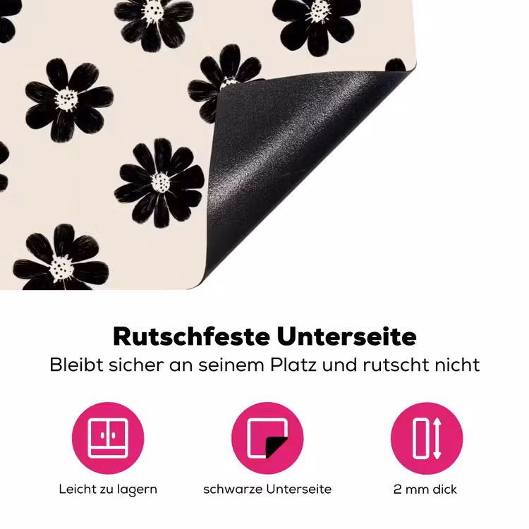 Grafisch - Madeliefjes - Zwart - Beige Inductie beschermer vinyl 3mm klein 276 -zzzzzzz-lf-onderkant