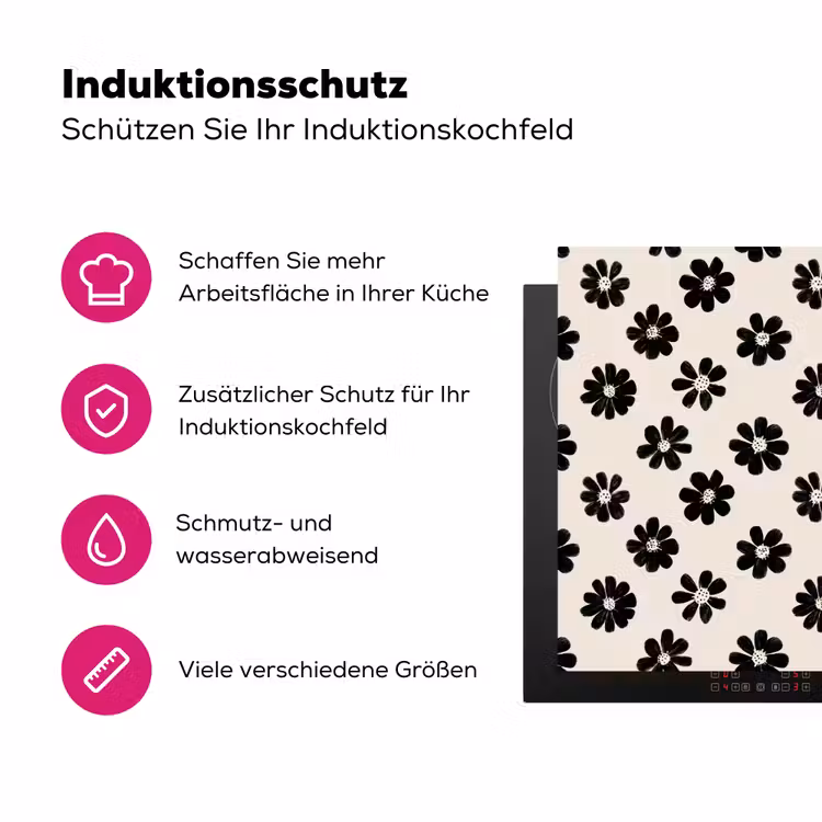 Grafisch - Madeliefjes - Zwart - Beige Inductie beschermer vinyl 3mm klein 276 -zzzzzzz-lf-ups
