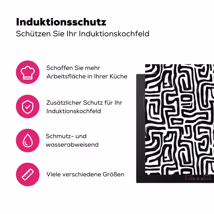 Grafisch - Lijnen - Zwart - Wit Inductie beschermer vinyl 3mm klein 276 -zzzzzzz-lf-ups