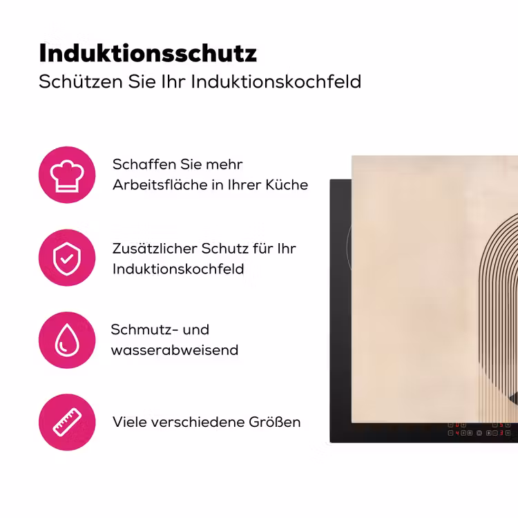 Grafisch gebogen motief - Beige Inductie beschermer vinyl 3mm klein -zzzzzzz-lf-ups
