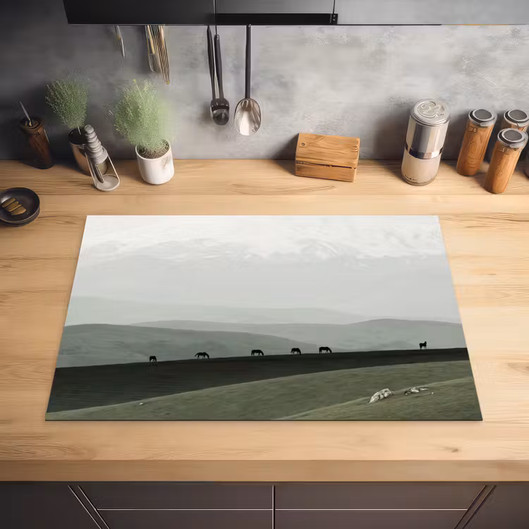 Grijs - Berg - Paarden Inductie beschermer vinyl 3mm klein -sfeer5
