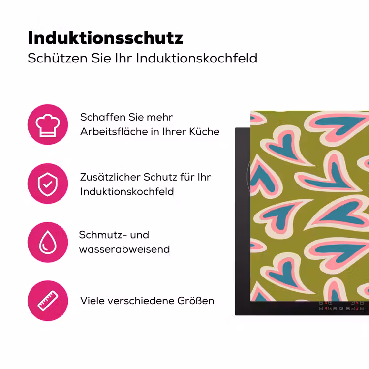 Groen - Retro - Hartjes - Patroon Inductie beschermer vinyl 3mm klein 276 -zzzzzzz-lf-ups