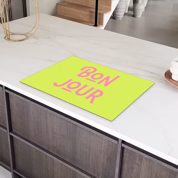 Groen - Roze bonjour - art-deco Inductie beschermer vinyl 3mm klein -sfeer8