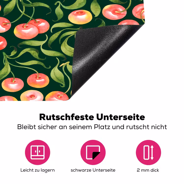 Groen - Rood - Kersen - Bladeren Inductie beschermer vinyl 3mm klein 276 -zzzzzzz-lf-onderkant
