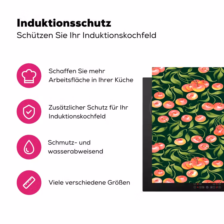 Groen - Rood - Kersen - Bladeren Inductie beschermer vinyl 3mm klein 276 -zzzzzzz-lf-ups