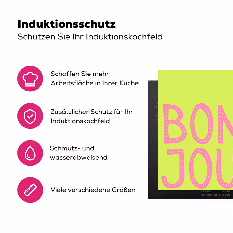 Groen - Smiley - Bonjour - Roze Inductie beschermer vinyl 3mm klein -zzzzzzz-lf-ups