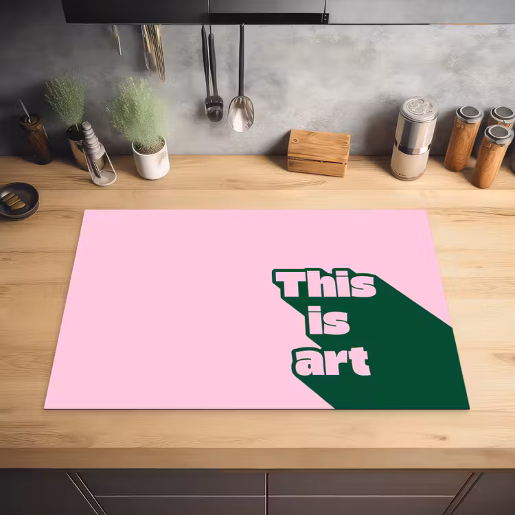 Groen - Teskt - This is art - Roze Inductie beschermer vinyl 3mm klein -sfeer5