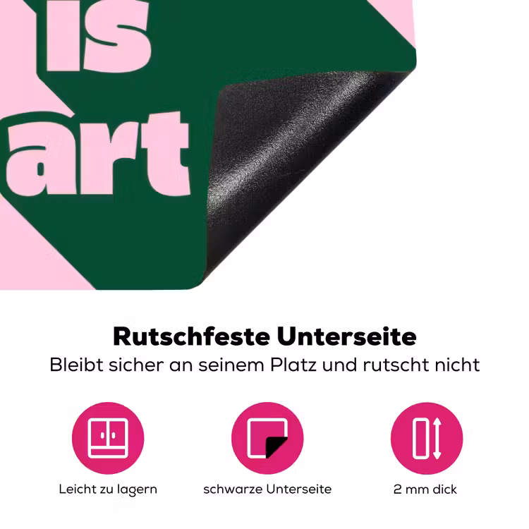Groen - Teskt - This is art - Roze Inductie beschermer vinyl 3mm klein -zzzzzzz-lf-onderkant