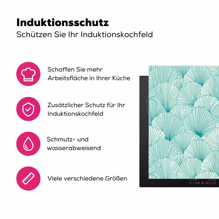 Groen - Wit - Ginko - Getekend - Textuur Inductie beschermer vinyl 3mm klein 276 -zzzzzzz-lf-ups