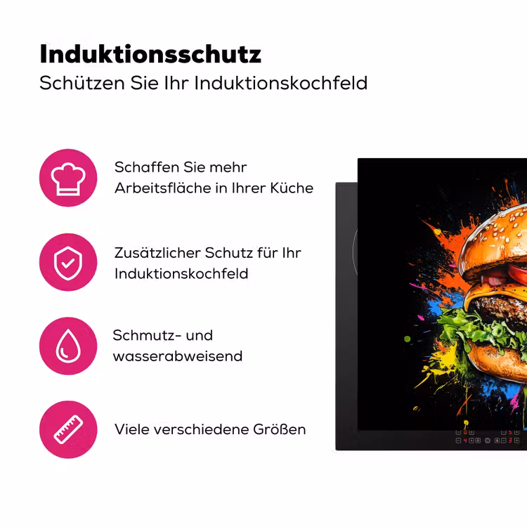 Hamburger - Graffiti - Verf - Kleurrijk - Eten - Abstract Inductie beschermer vinyl 3mm klein -zzzzzzz-lf-ups