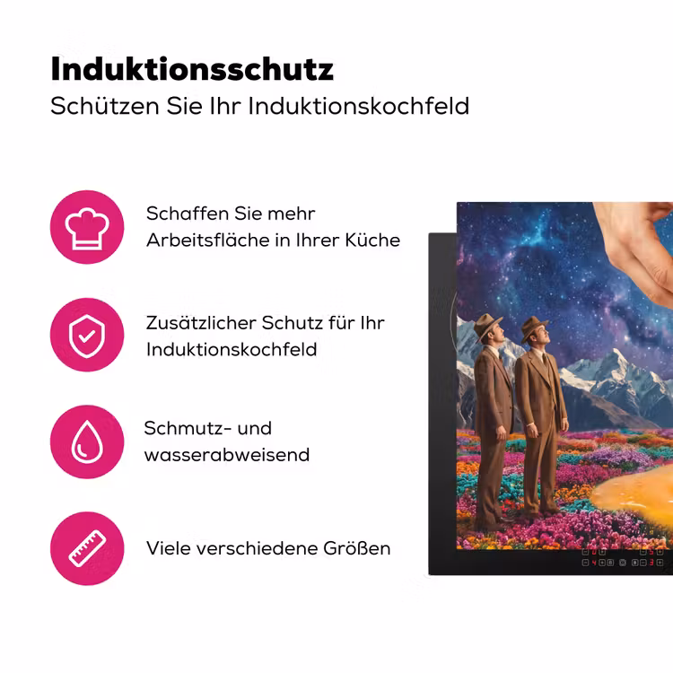 Herdabdeckplatte - Hände – Ei – Surrealismus - Handen - Ei - Surrealisme Inductie beschermer vinyl 3mm middel