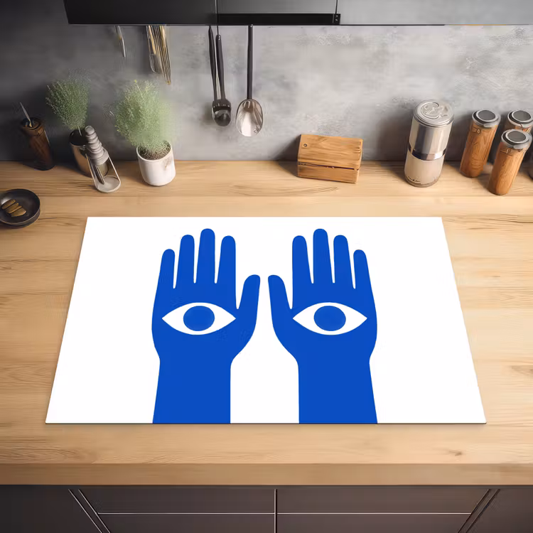 Handen - Twee - Ogen - Blauw Inductie beschermer vinyl 3mm klein -sfeer5