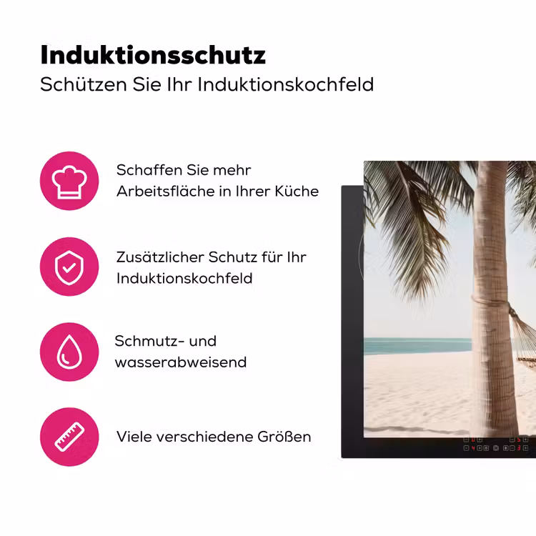 Hangmat - Palmbomen - Strand - Zee Inductie beschermer vinyl 3mm klein -zzzzzzz-lf-ups