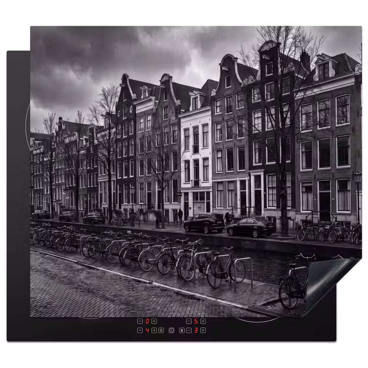 Huis - Gracht - Amsterdam - Architectuur - Zwart-wit Inductie beschermer vinyl 3mm middel -3d