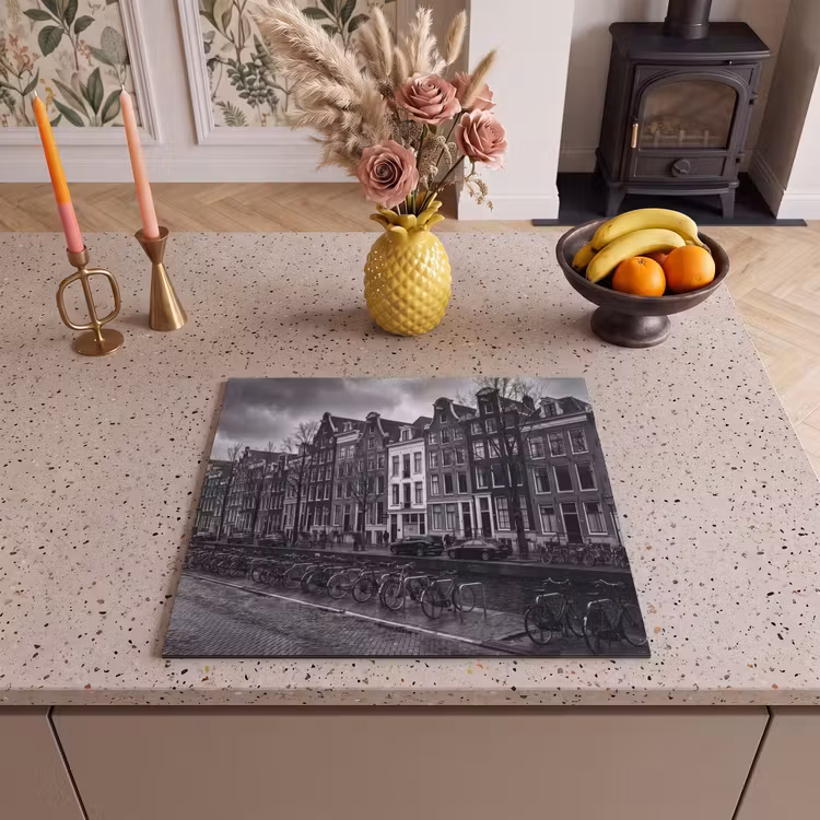 Huis - Gracht - Amsterdam - Architectuur - Zwart-wit Inductie beschermer vinyl 3mm middel -sfeer3