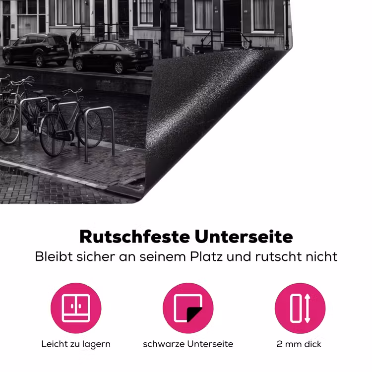 Huis - Gracht - Amsterdam - Architectuur - Zwart-wit Inductie beschermer vinyl 3mm middel -zzzzzzz-lf-onderkant