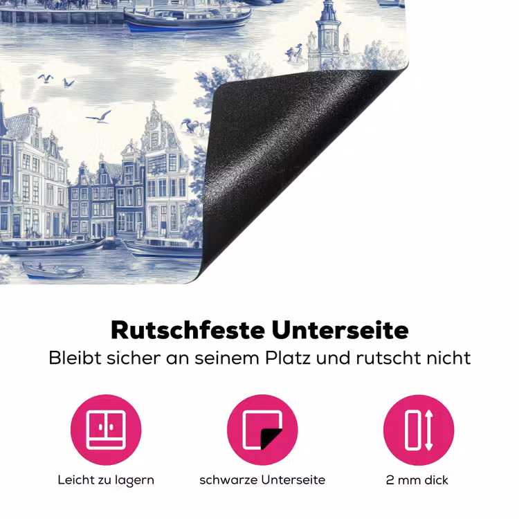 Huizen - Bomen - Water - Vogels - Blauw Inductie beschermer vinyl 3mm klein 276 -zzzzzzz-lf-onderkant