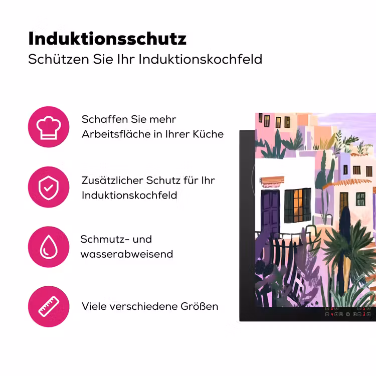 Huizen - Minimalistisch - Palmbomen - Kust Inductie beschermer vinyl 3mm klein -zzzzzzz-lf-ups