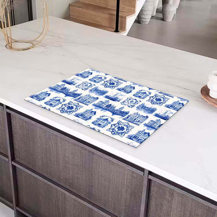 Huizen - Schepen - Blauw Inductie beschermer vinyl 3mm klein 276 -sfeer8