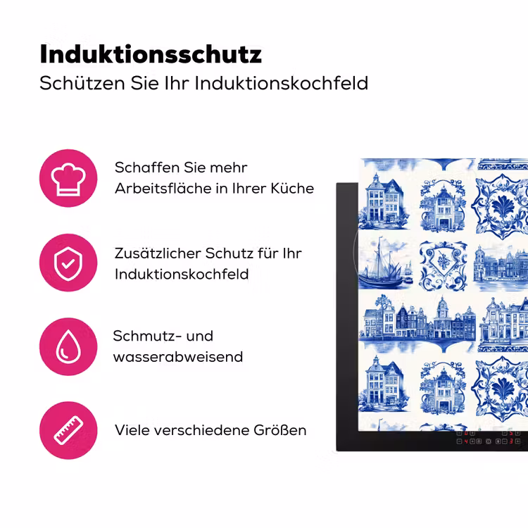 Huizen - Schepen - Blauw Inductie beschermer vinyl 3mm klein 276 -zzzzzzz-lf-ups