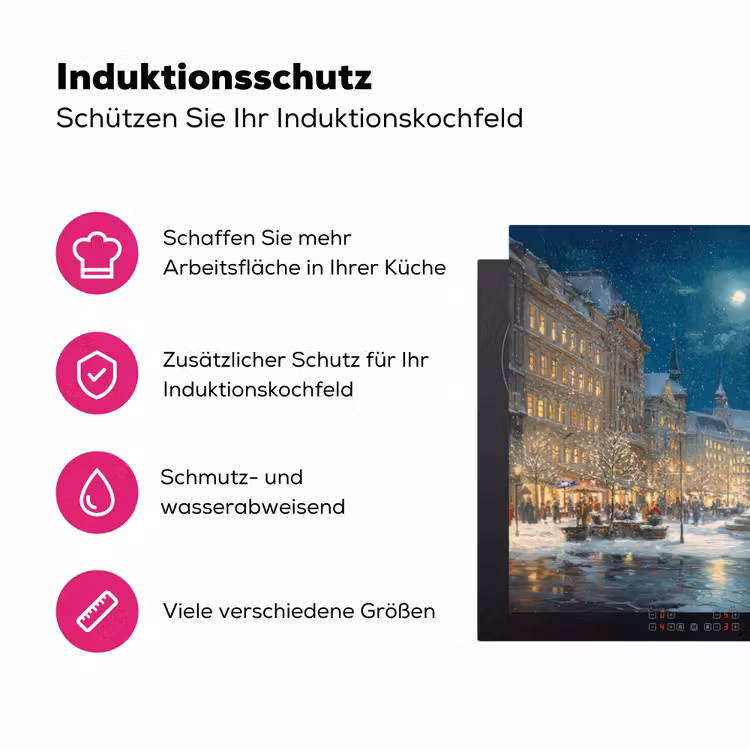 Kerstnacht - Stadsplein - Meerkleurig Inductie beschermer vinyl 3mm klein -zzzzzzz-lf-ups