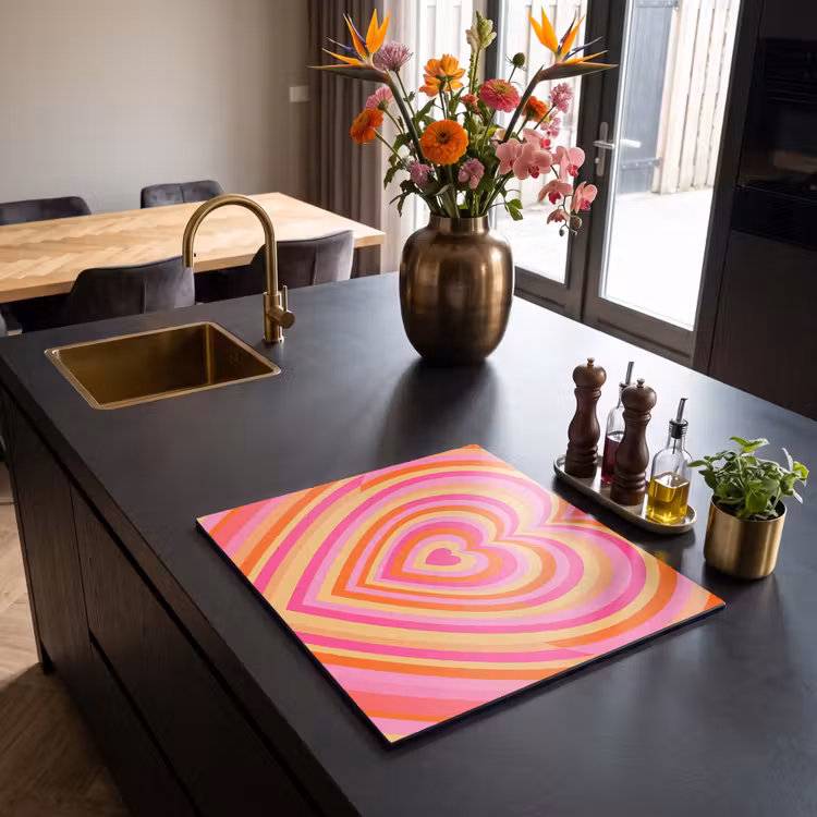 Hart - Concentrisch - Abstract - Liefde - Kleurrijk Inductie beschermer vinyl 3mm middel -sfeer5