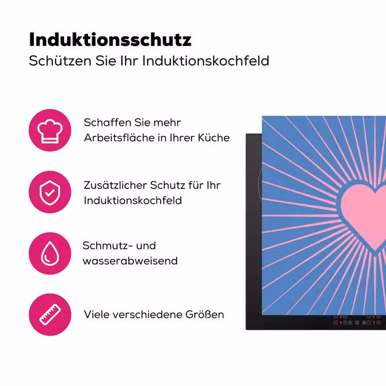 Hart - Stralen - Liefde - Modern - Roze Inductie beschermer vinyl 3mm middel -zzzzzzz-lf-ups