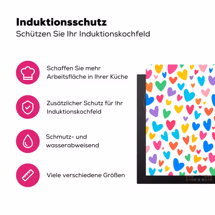 Hartjes - Kleurrijk - Patroon - Levendig Inductie beschermer vinyl 3mm klein -zzzzzzz-lf-ups