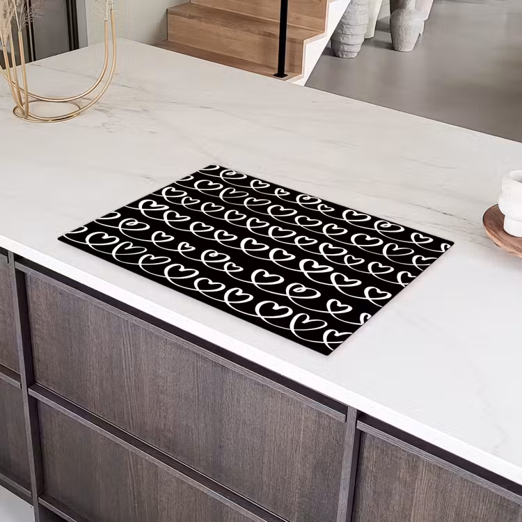 Harten - Verweven - Zwart - Wit Inductie beschermer vinyl 3mm klein 276 -sfeer8