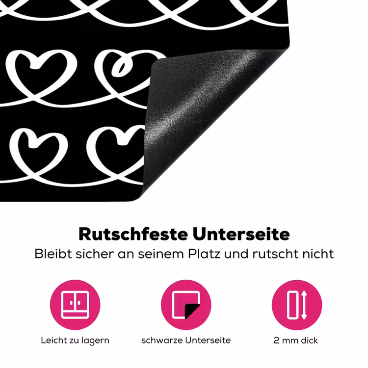 Harten - Verweven - Zwart - Wit Inductie beschermer vinyl 3mm klein 276 -zzzzzzz-lf-onderkant