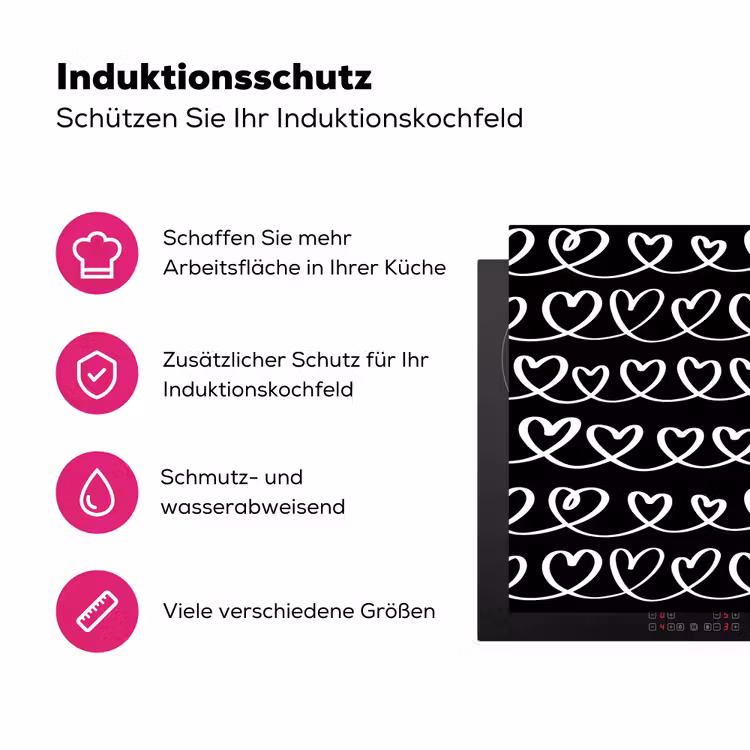 Harten - Verweven - Zwart - Wit Inductie beschermer vinyl 3mm klein 276 -zzzzzzz-lf-ups