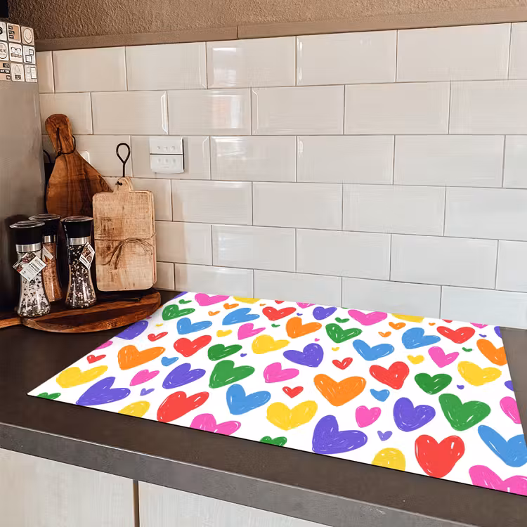 Hartjes - Patroon - Kleurrijk - Tekening Inductie beschermer vinyl 3mm klein -sfeer3