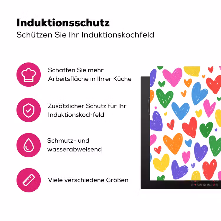 Hartjes - Patroon - Kleurrijk - Tekening Inductie beschermer vinyl 3mm klein -zzzzzzz-lf-ups