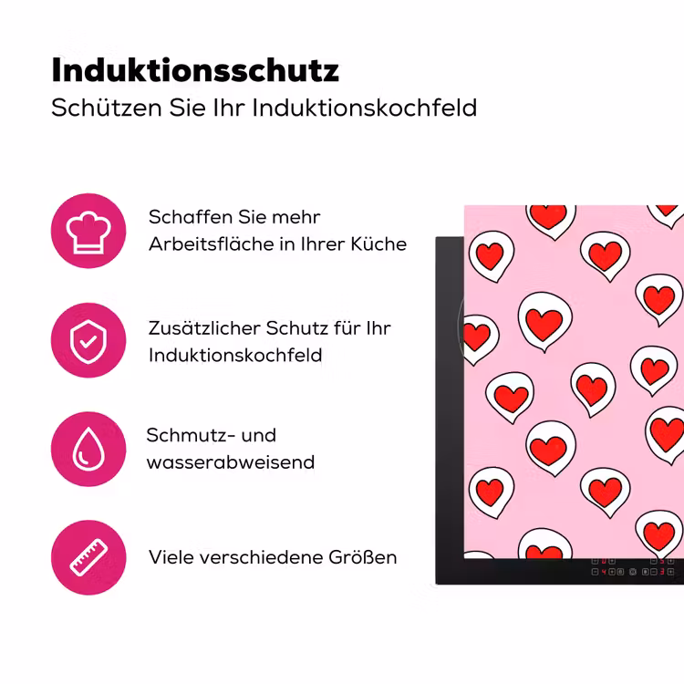 Hartjes - Patroon - Rood Inductie beschermer vinyl 3mm klein 276 -zzzzzzz-lf-ups