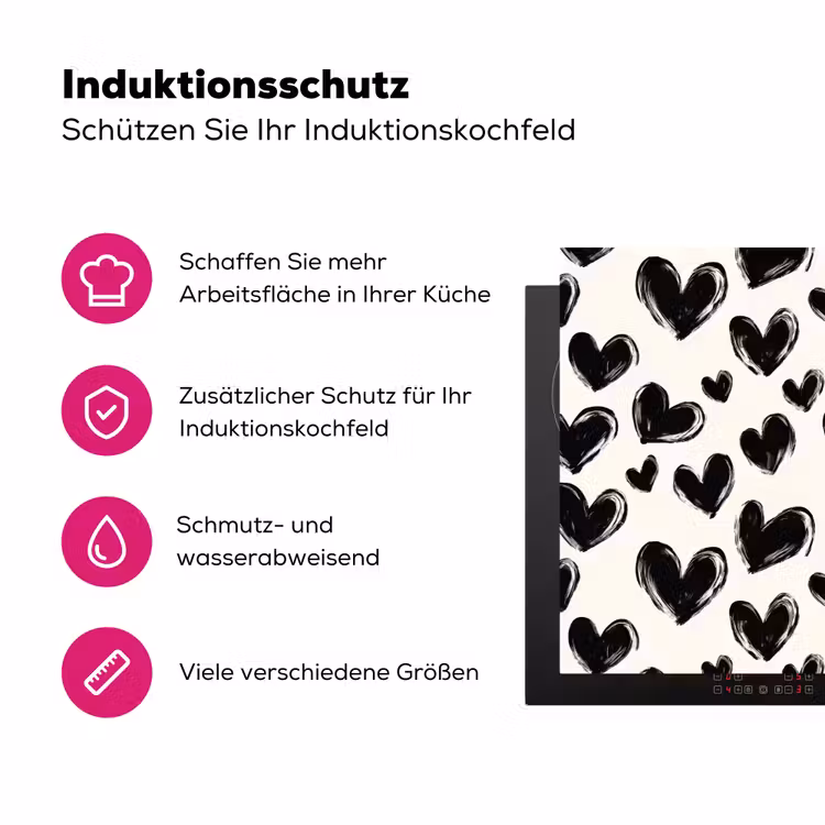 Hartjes - Patroon - Zwart Inductie beschermer vinyl 3mm klein 276 -zzzzzzz-lf-ups
