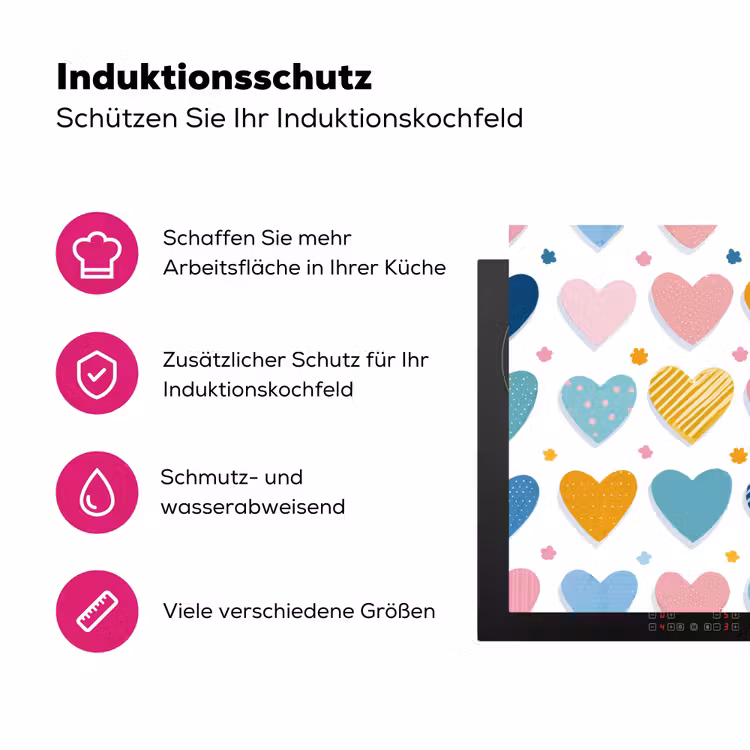 Hartjes - Pastel - Kleurcontrast - Handgetekend Inductie beschermer vinyl 3mm klein -zzzzzzz-lf-ups