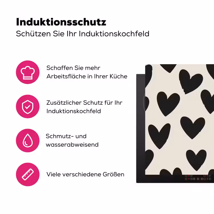 Hartjes - Zwart - Beige Inductie beschermer vinyl 3mm klein -zzzzzzz-lf-ups