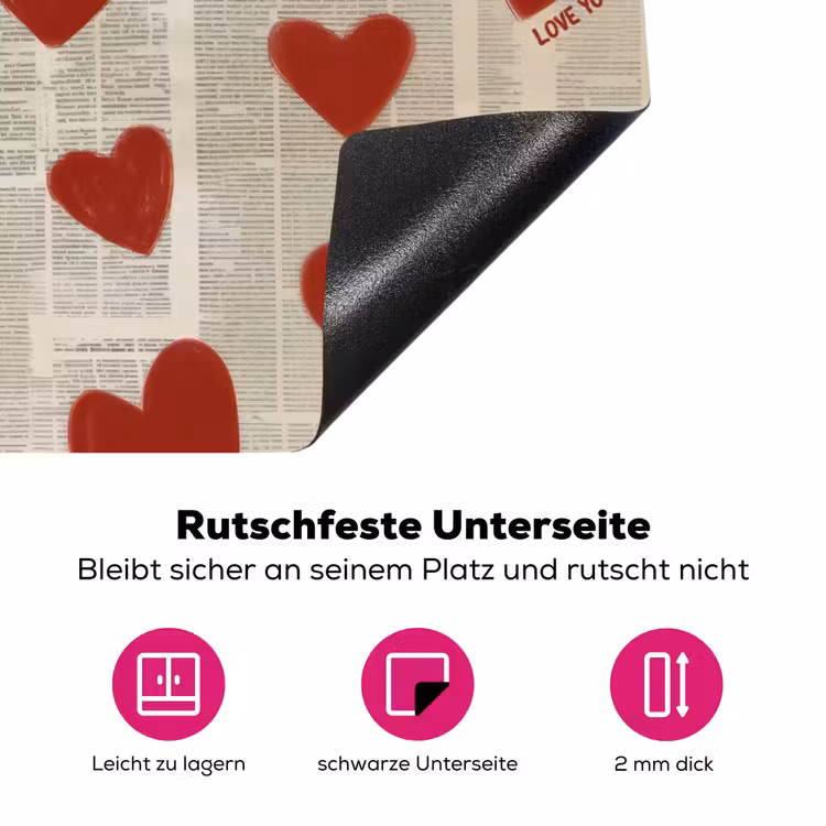 Hartjes - Krant - Loveyou Inductie beschermer vinyl 3mm klein -zzzzzzz-lf-onderkant