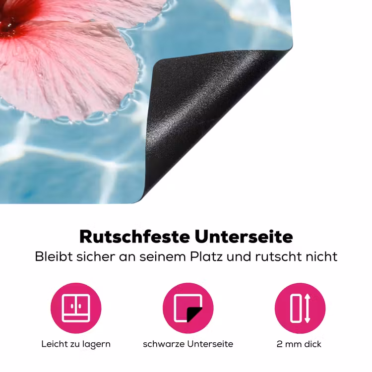 Hibiscus - Water - Roze Inductie beschermer vinyl 3mm klein -zzzzzzz-lf-onderkant